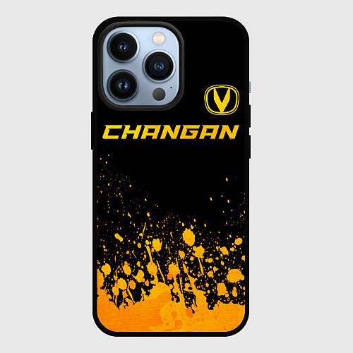 Чехол iPhone 13 Pro Changan - gold gradient: символ сверху / 3D-Черный – фото 1