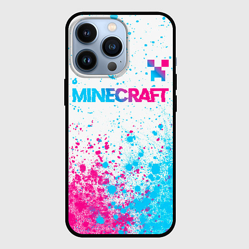 Чехол iPhone 13 Pro Minecraft neon gradient style: символ сверху / 3D-Черный – фото 1