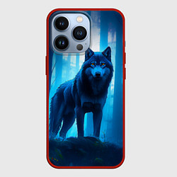 Чехол для iPhone 13 Pro Волк в ночном лесу, цвет: 3D-красный