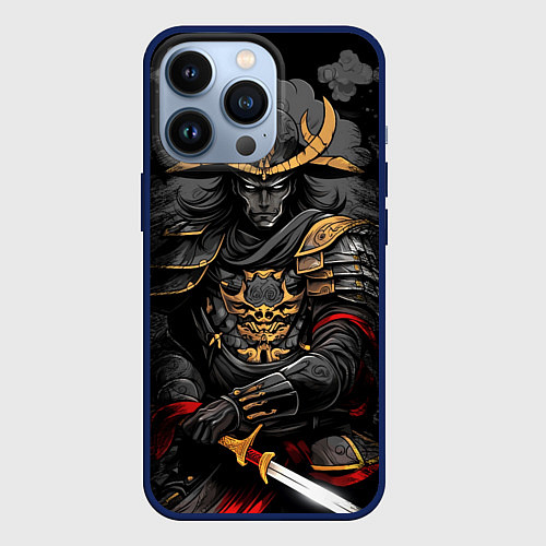 Чехол iPhone 13 Pro Тёмный самурай / 3D-Тёмно-синий – фото 1