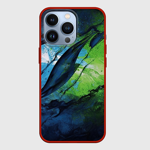 Чехол iPhone 13 Pro Green blue abstract / 3D-Красный – фото 1