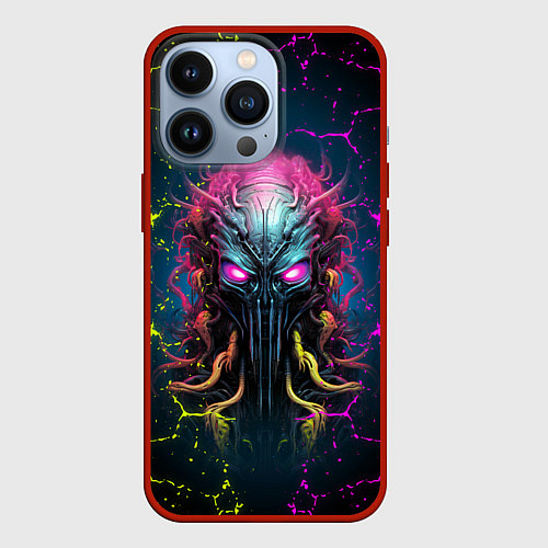 Чехол iPhone 13 Pro Alien - neon style / 3D-Красный – фото 1