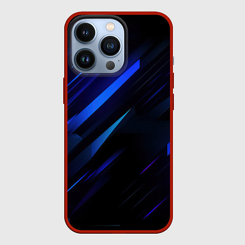 Чехол iPhone 13 Pro Blue black texture / 3D-Красный – фото 1