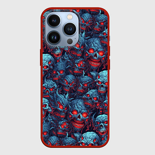 Чехол iPhone 13 Pro Monster skulls pattern / 3D-Красный – фото 1