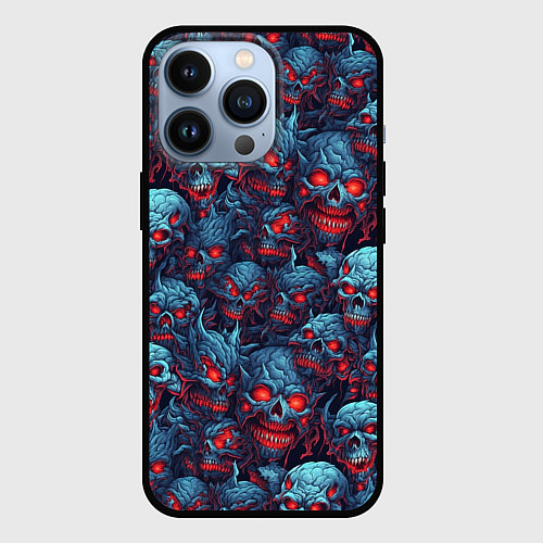 Чехол iPhone 13 Pro Monster skulls pattern / 3D-Черный – фото 1