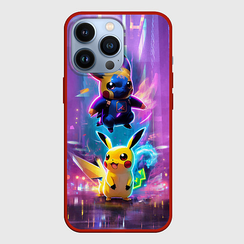 Чехол iPhone 13 Pro Суровая сущность маленького милого пикачу - нейрос / 3D-Красный – фото 1