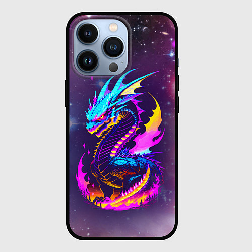 Чехол iPhone 13 Pro Space dragon - neon glow - neural network / 3D-Черный – фото 1