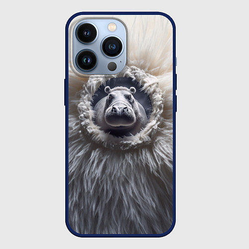 Чехол iPhone 13 Pro Брутальный бегемот / 3D-Тёмно-синий – фото 1