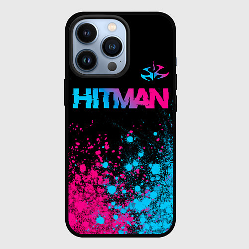 Чехол iPhone 13 Pro Hitman - neon gradient: символ сверху / 3D-Черный – фото 1