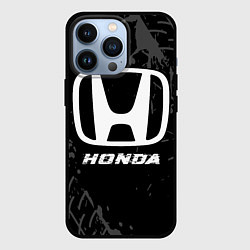 Чехол для iPhone 13 Pro Honda speed на темном фоне со следами шин, цвет: 3D-черный