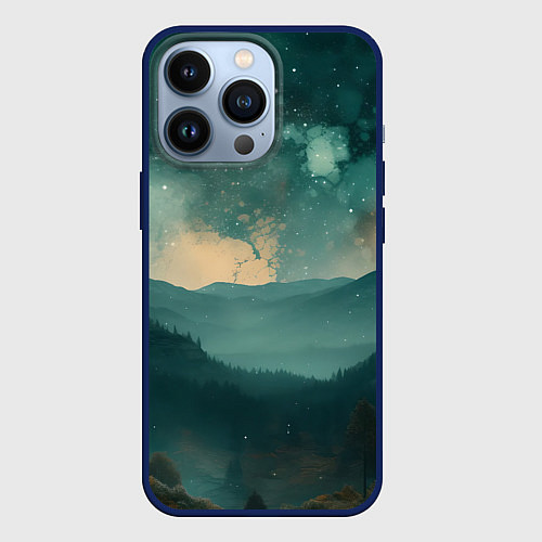 Чехол iPhone 13 Pro Космическая ночь в горах / 3D-Тёмно-синий – фото 1