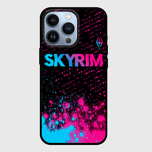 Чехол iPhone 13 Pro Skyrim - neon gradient: символ сверху / 3D-Черный – фото 1
