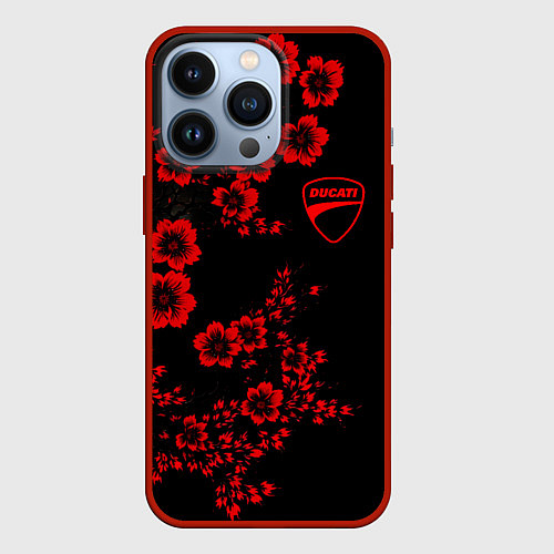 Чехол iPhone 13 Pro Ducati - red flowers / 3D-Красный – фото 1