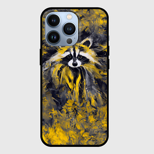 Чехол iPhone 13 Pro Абстрактный желтый енот в стиле арт / 3D-Черный – фото 1