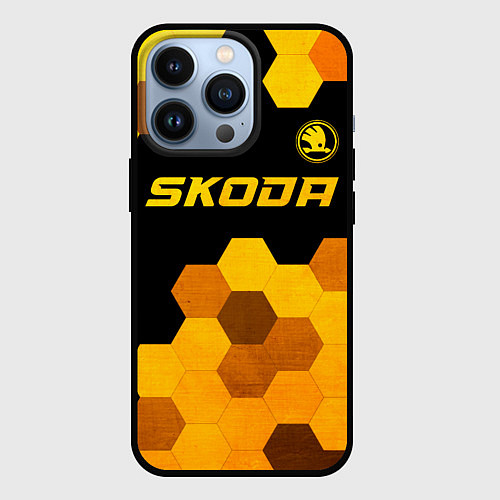 Чехол iPhone 13 Pro Skoda - gold gradient: символ сверху / 3D-Черный – фото 1