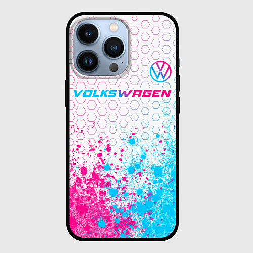 Чехол iPhone 13 Pro Volkswagen neon gradient style: символ сверху / 3D-Черный – фото 1