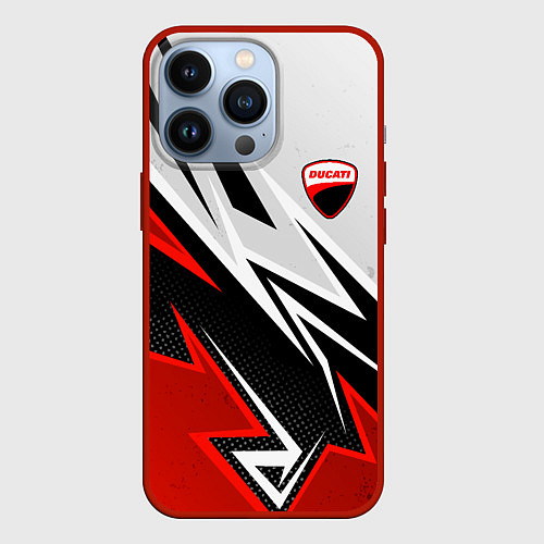 Чехол iPhone 13 Pro Ducati - белый и красный / 3D-Красный – фото 1