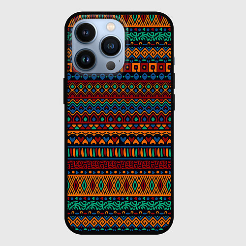 Чехол iPhone 13 Pro Этнические узоры полосы / 3D-Черный – фото 1