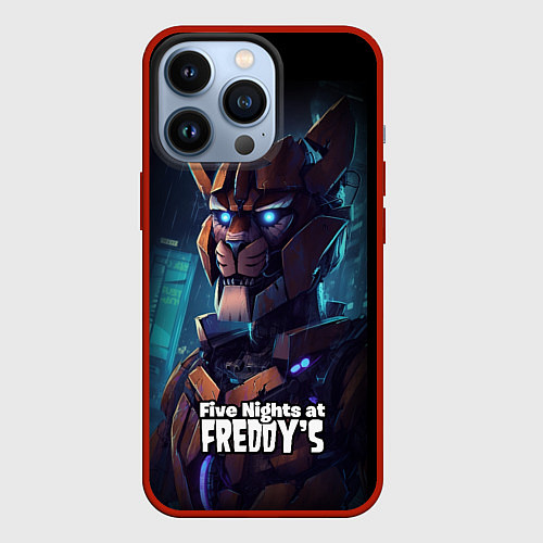 Чехол iPhone 13 Pro Five Nights at Freddys Bonnie cyberpunk / 3D-Красный – фото 1