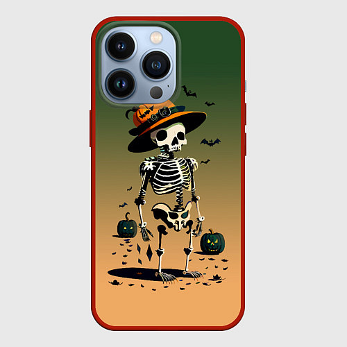 Чехол iPhone 13 Pro Funny skeleton - halloween - neural network / 3D-Красный – фото 1