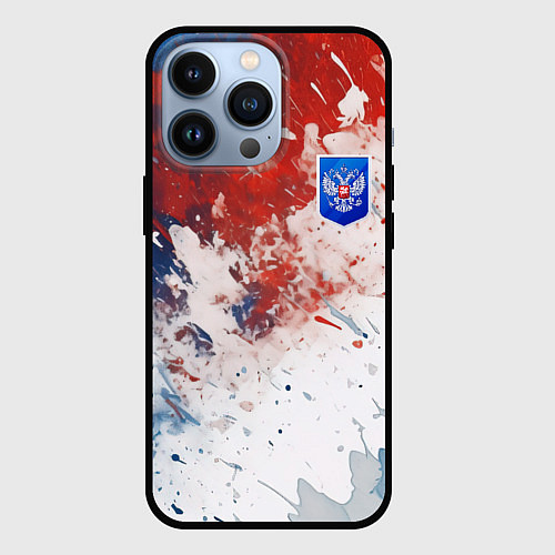 Чехол iPhone 13 Pro Краски и герб России / 3D-Черный – фото 1