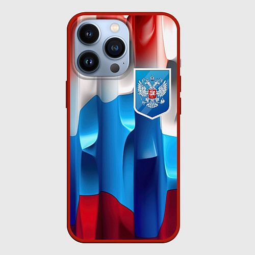 Чехол iPhone 13 Pro Синий герб РФ / 3D-Красный – фото 1