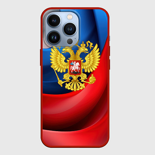 Чехол iPhone 13 Pro Золотой герб России / 3D-Красный – фото 1