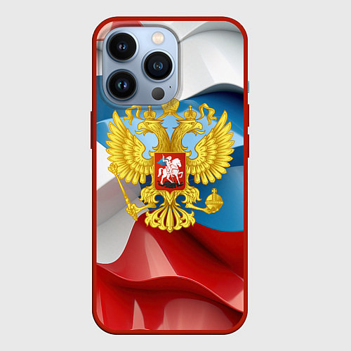 Чехол iPhone 13 Pro Герб России триколор / 3D-Красный – фото 1