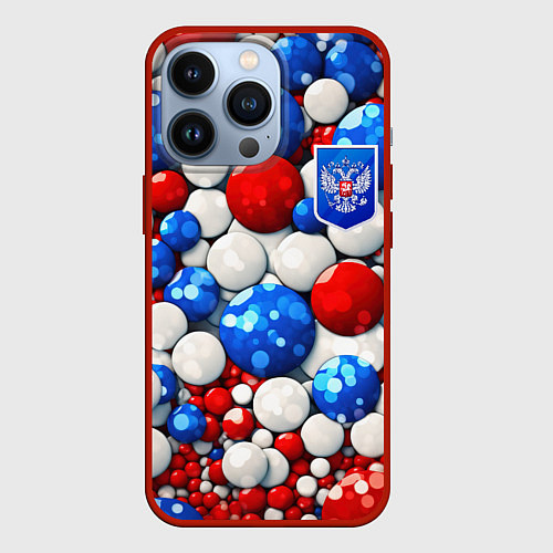 Чехол iPhone 13 Pro Шарики триколор / 3D-Красный – фото 1