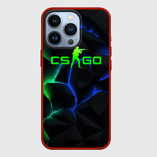 Чехол iPhone 13 Pro CS GO green blue neon / 3D-Красный – фото 1