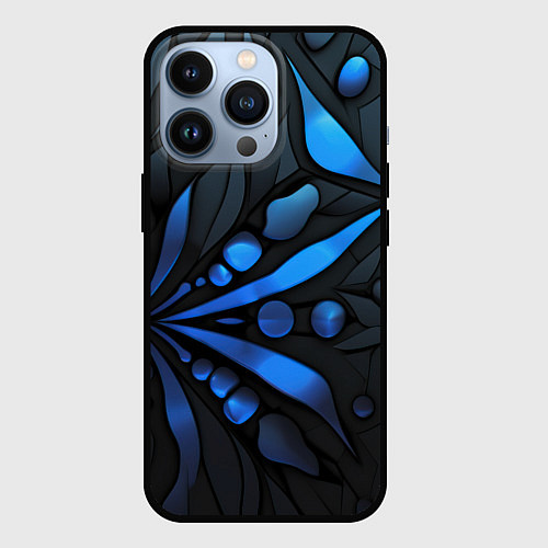 Чехол iPhone 13 Pro Black blue elements / 3D-Черный – фото 1