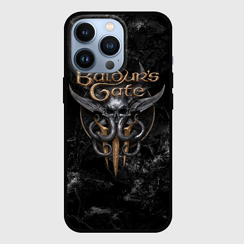 Чехол iPhone 13 Pro Baldurs Gate 3 dark logo / 3D-Черный – фото 1