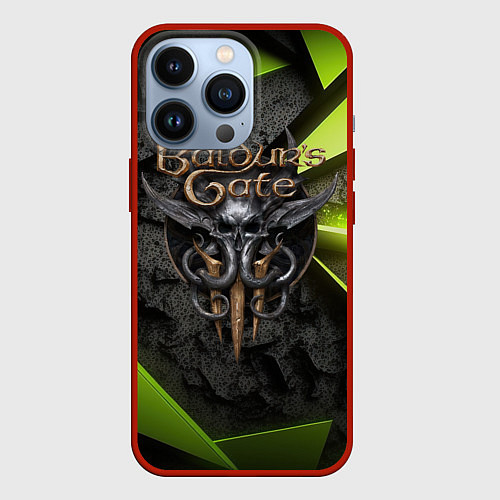 Чехол iPhone 13 Pro Baldurs Gate 3 logo green abstract / 3D-Красный – фото 1