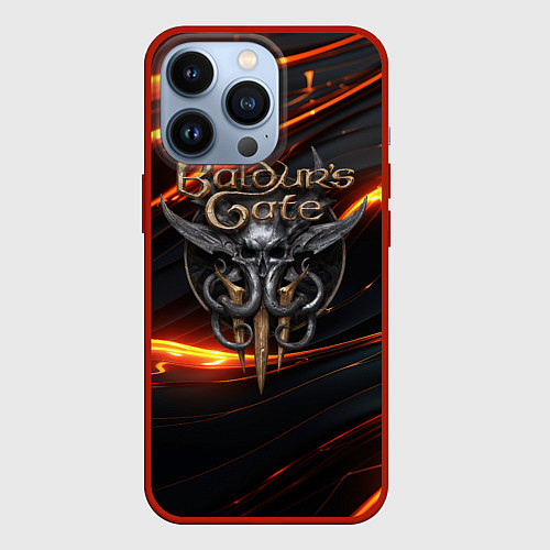 Чехол iPhone 13 Pro Baldurs Gate 3 logo gold / 3D-Красный – фото 1