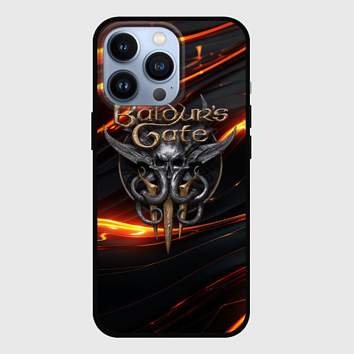 Чехол iPhone 13 Pro Baldurs Gate 3 logo gold / 3D-Черный – фото 1