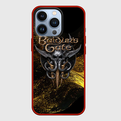 Чехол iPhone 13 Pro Baldurs Gate 3 logo gold black / 3D-Красный – фото 1