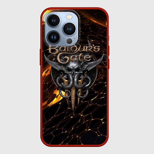 Чехол iPhone 13 Pro Baldurs Gate 3 logo gold and black / 3D-Красный – фото 1