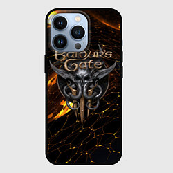 Чехол iPhone 13 Pro Baldurs Gate 3 logo gold and black