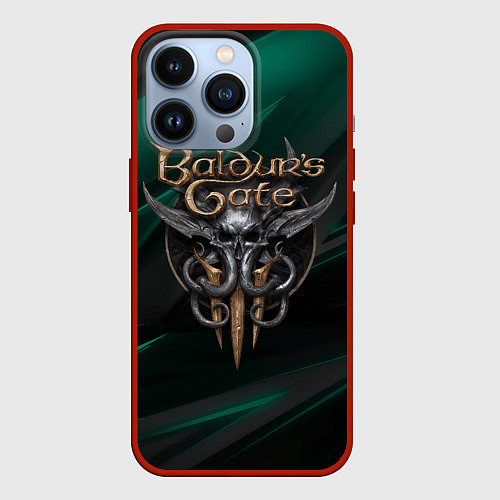 Чехол iPhone 13 Pro Baldurs Gate 3 logo green geometry / 3D-Красный – фото 1