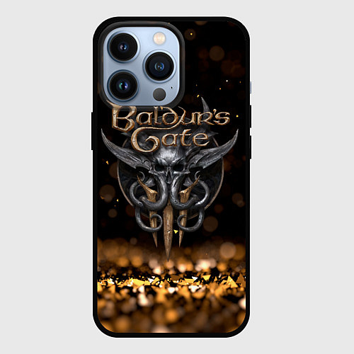 Чехол iPhone 13 Pro Baldurs Gate 3 logo dark gold logo / 3D-Черный – фото 1