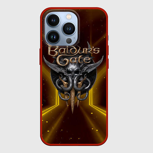 Чехол iPhone 13 Pro Baldurs Gate 3 logo black gold / 3D-Красный – фото 1