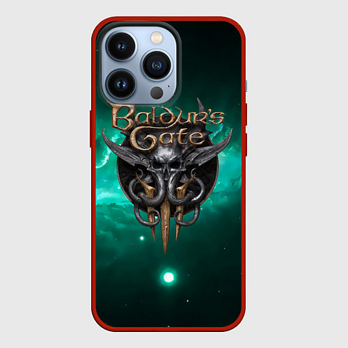 Чехол iPhone 13 Pro Baldurs Gate 3 logo green / 3D-Красный – фото 1