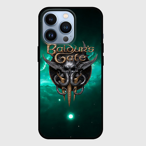 Чехол iPhone 13 Pro Baldurs Gate 3 logo green / 3D-Черный – фото 1