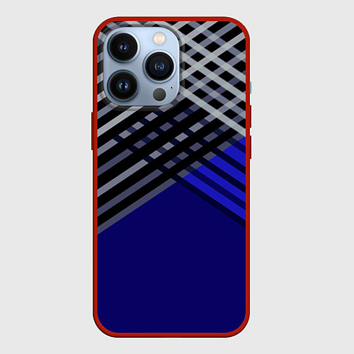 Чехол iPhone 13 Pro Белые и серые полосы на синем фоне / 3D-Красный – фото 1