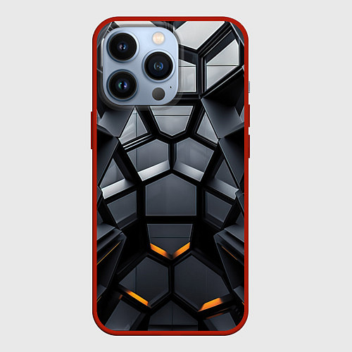 Чехол iPhone 13 Pro Объемная черная конструкция / 3D-Красный – фото 1