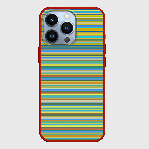 Чехол iPhone 13 Pro Горизонтальные разноцветные полосы / 3D-Красный – фото 1