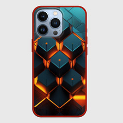 Чехол для iPhone 13 Pro Объемные кубы со светом, цвет: 3D-красный