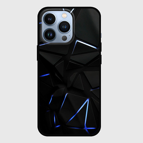 Чехол iPhone 13 Pro Black texture neon line / 3D-Черный – фото 1