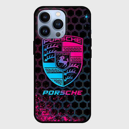 Чехол iPhone 13 Pro Porsche - neon gradient / 3D-Черный – фото 1