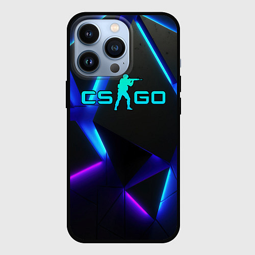 Чехол iPhone 13 Pro CSGO neon geometry / 3D-Черный – фото 1
